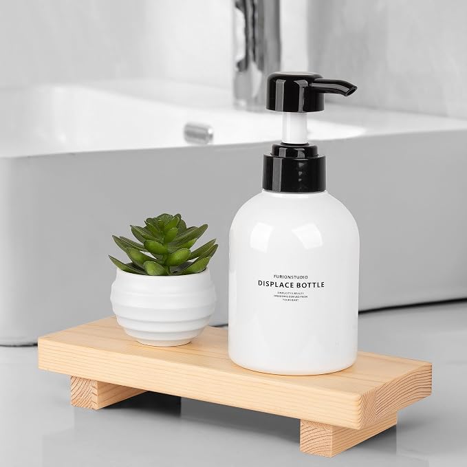 Bathroom Counter Organizer Wood Pedestal Stand Farmhouse Decorative Tray Soap - Image 2