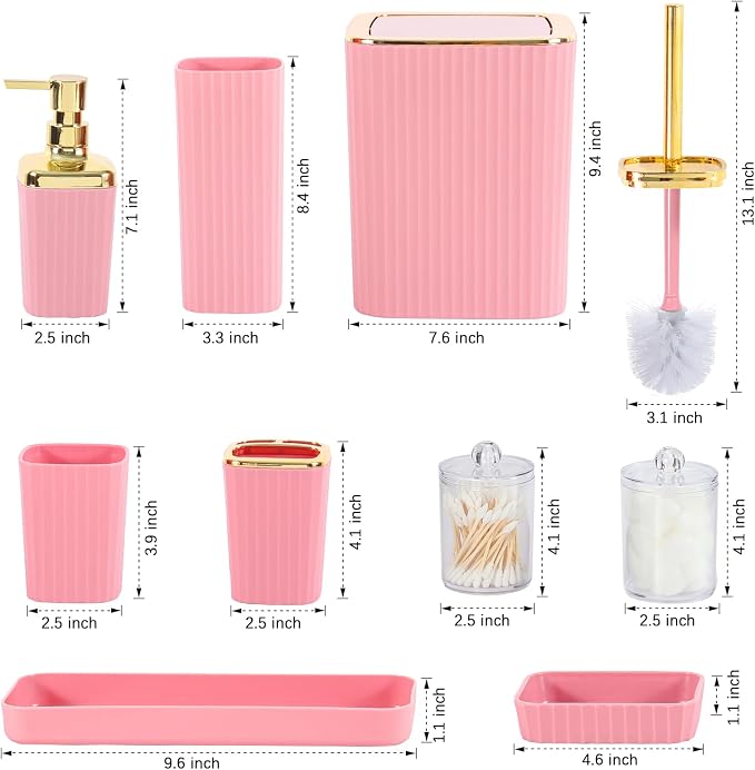 Bathroom Accessory Set, 9 Pieces Pink Bathroom Accessories Set - Image 3