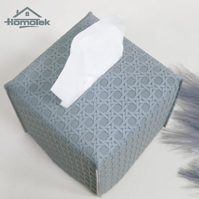 HOMOTEK 2 Pack Tissue Box Cover, Square PU Leather Tissue Holder, Decorative - Image 2