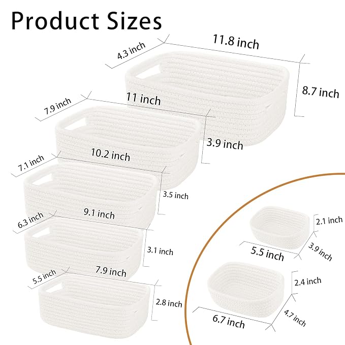 7 Piece Cotton Rope Woven Basket Set - Image 2