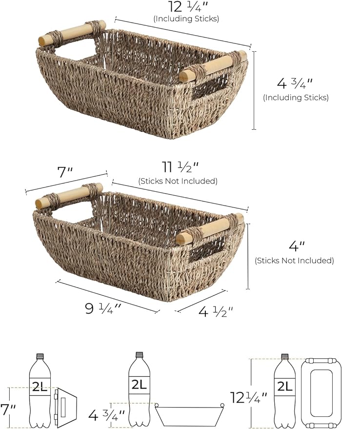StorageWorks Small Baskets for Shelf, Seagrass Woven Basket - Image 2