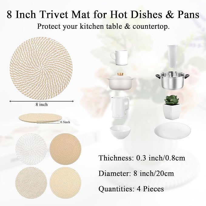 SHACOS 8 Inches Trivets for Hot Dishes, Pot Holders for Hot Pots and Pans - Image 2