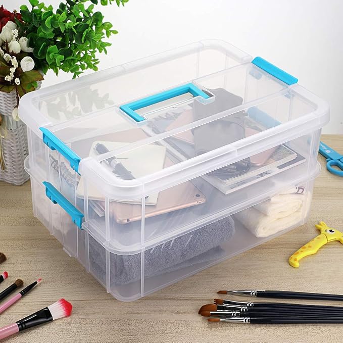 BTSKY 2 Layer Stack & Carry Box, Plastic Multipurpose Portable Storage - Image 5