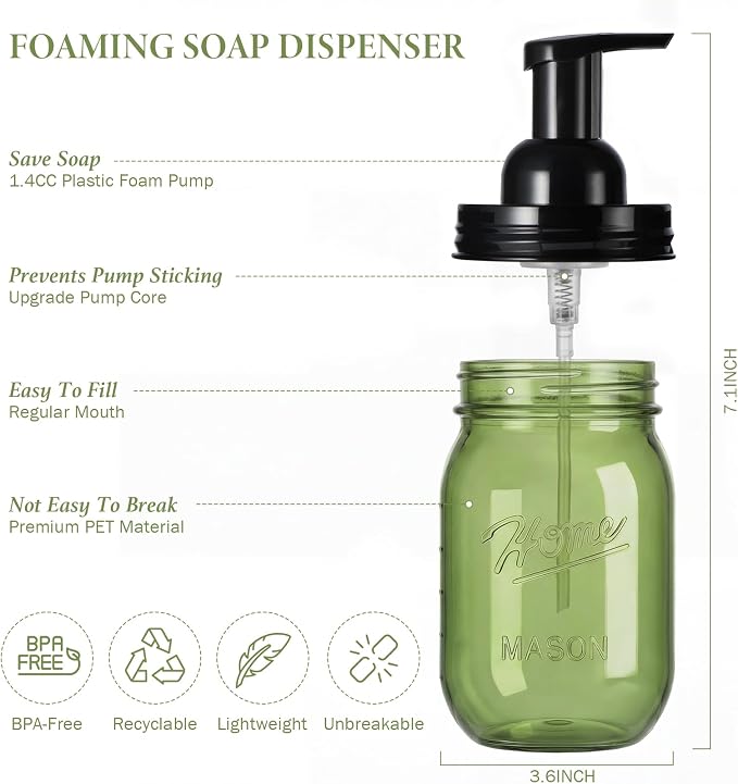 Amolliar Plastic Mason Jar Foaming Soap Dispenser Pump Lid, 16oz Foam Soap - Image 3