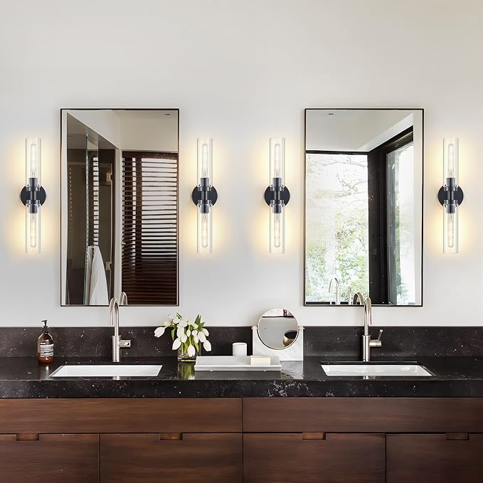 2 Light Bathroom Wall Sconce Set of 2, Modern Farmhouse Black Bathroom Light - Image 2