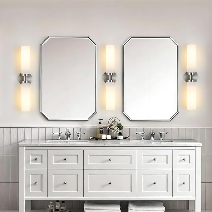 2 Light Brushed Nickel Bathroom Light Fixture Over Mirror, Modern Farmhouse - Image 7