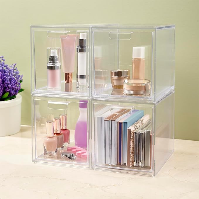STORi Audrey Stackable Bin Clear Plastic Organizer Drawers | 2 Piece Set | - Image 7