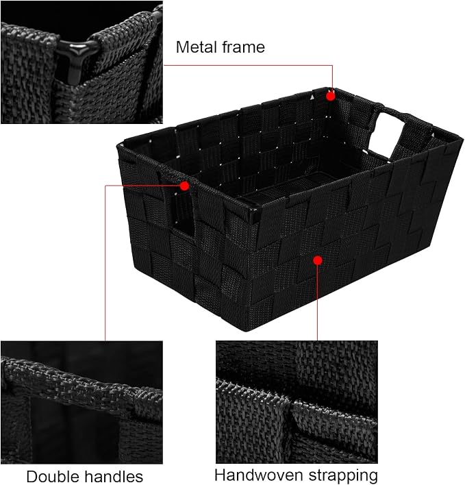 Woven Black Storage Baskets Shelf Tote Boxes Container, Durable Storage - Image 5