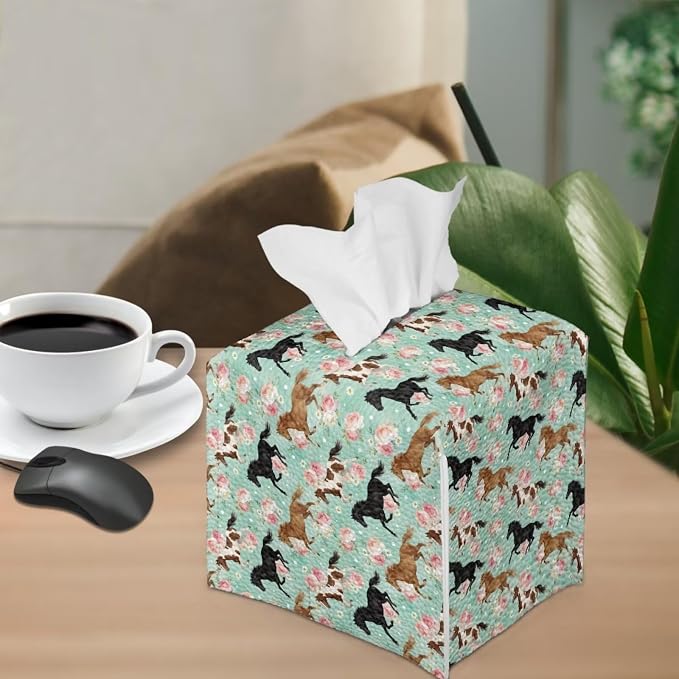 Horses Modern Tissue Box Holder, Waterproof Square PU Leather Napkin Case - Image 4