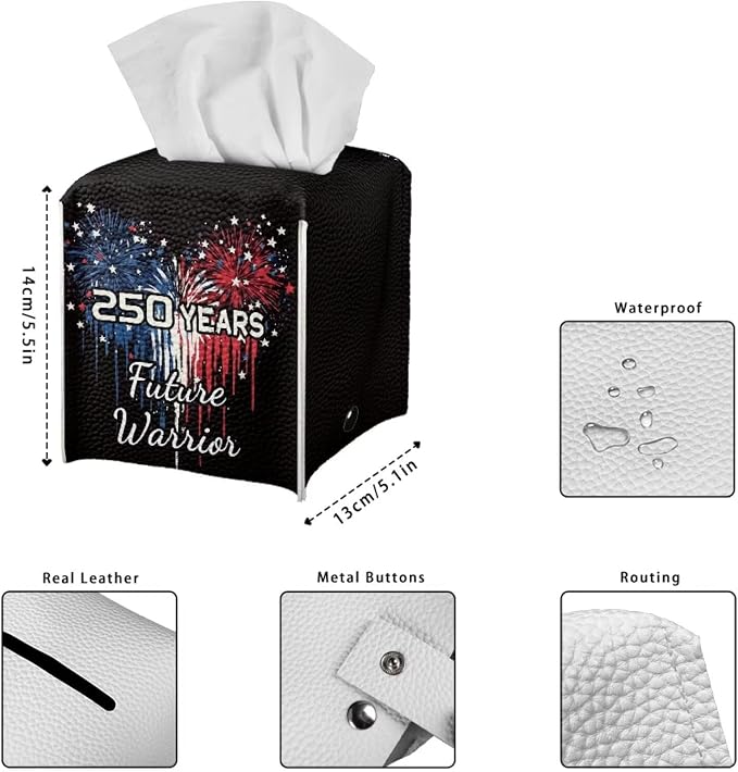 250 Years Liberty Tissue Box Holder Square PU Leather Tissue Organizer Case - Image 7