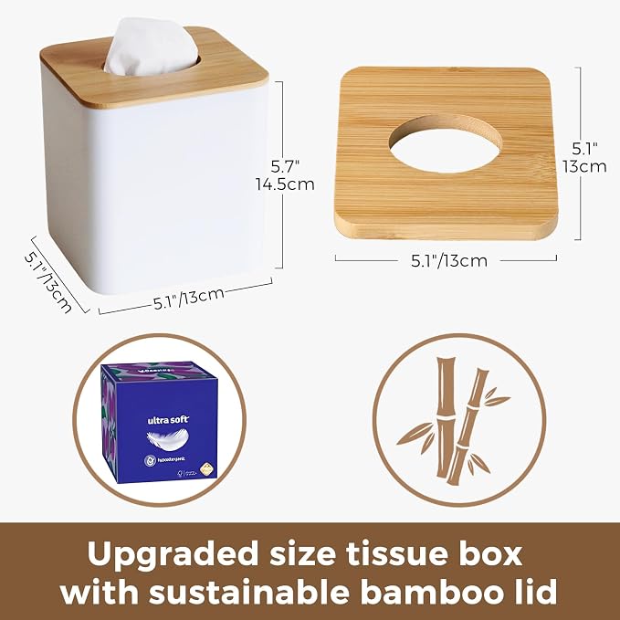 White Tissue Box Cover, Square Tissue Box Holder - Image 4