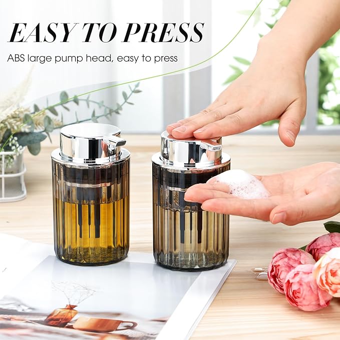 2 Pcs Refillable Gray Foaming Hand Soap Dispenser 10 oz Plastic Dispenser Pump - Image 3
