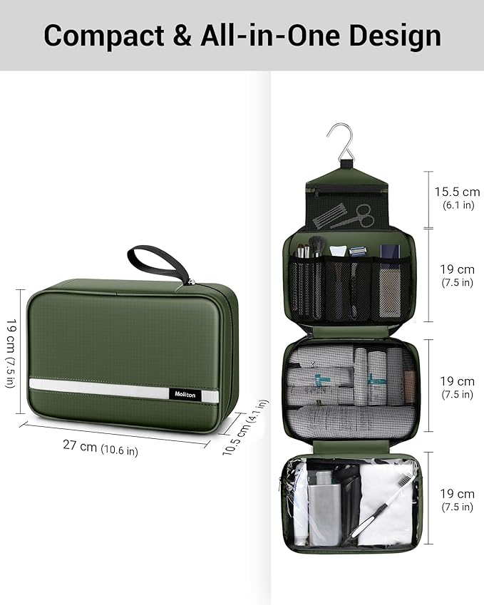 Maliton Toiletry Bag for Men & Women Large Toiletry Bags for Traveling Hanging - Image 3