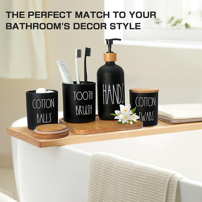 Matte Black Bathroom Accessories Set, Soap Dispenser and Toothbrush Holder Set - Image 6