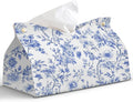 Light Blue Chinoiserie Tissue Box Cover Rectangle, PU Leather Decorative Facial by PaJiaNi