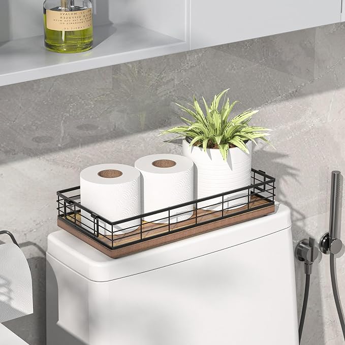 Acacia Toilet Paper Basket 2PCS 13 Inch Bathroom Tank Tray Basket Top of Toilet - Image 2