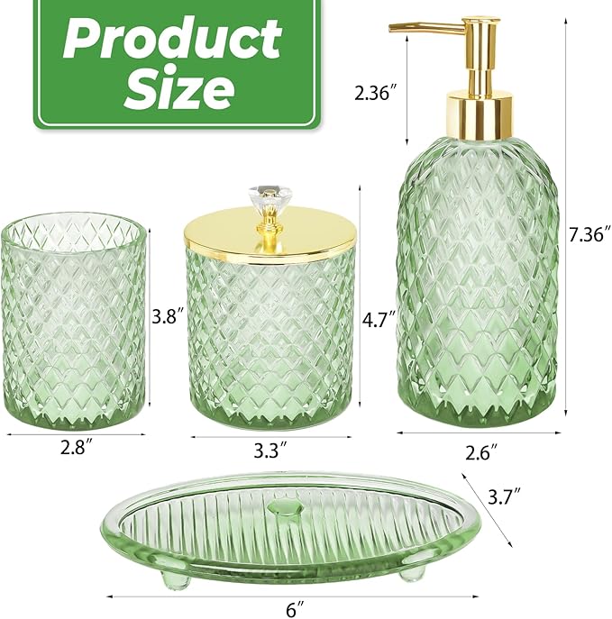 Jenseits Emerald Green Glass Bathroom Set 4 Piece - Image 2