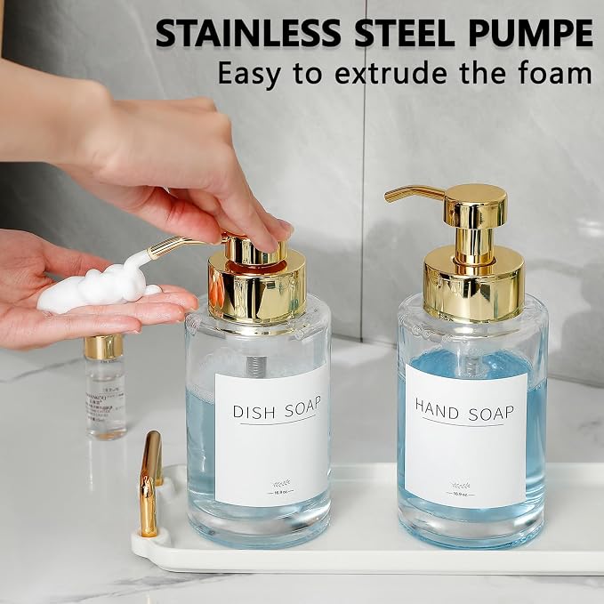 Foaming Soap Dispenser Set, 12 Oz Glass Hand Soap Dispenser - Image 4