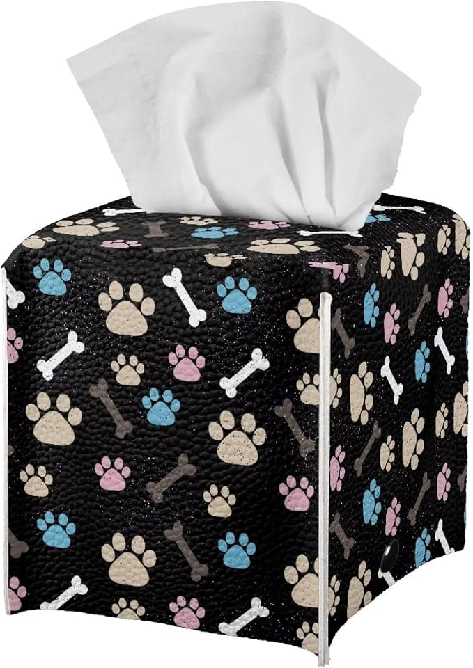 White Dog Paws Tissue Box Holder Portable Lightweight Square Tissue Box Cover - Image 2