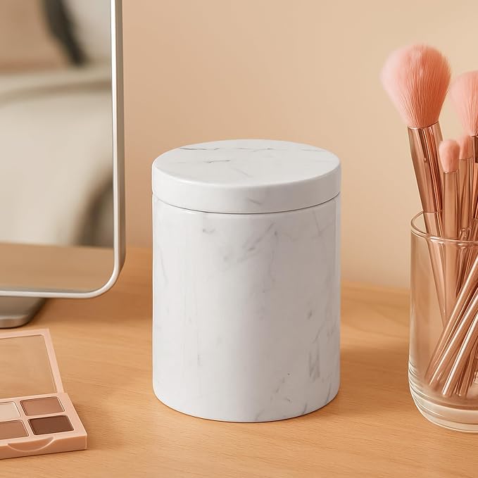 Natural Marble Canister, Cotton Swab Holder - Image 4