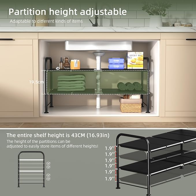 NETEL Adjustable Under Sink Organizers and Storage, Expandable Cabinet Storage - Image 6