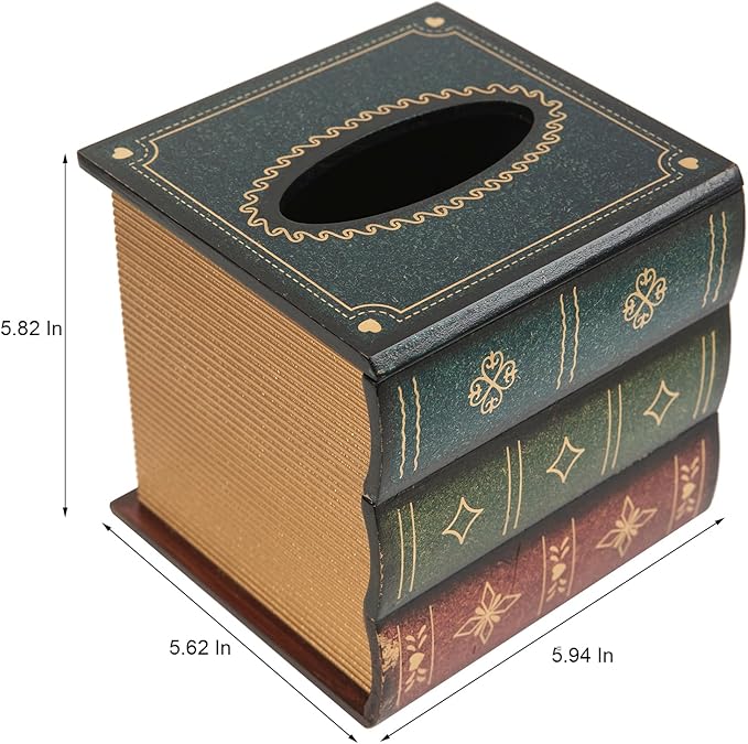 Crafted Classical Retro Wooden Antique Book Tissue Box Cover Square Tissue - Image 4