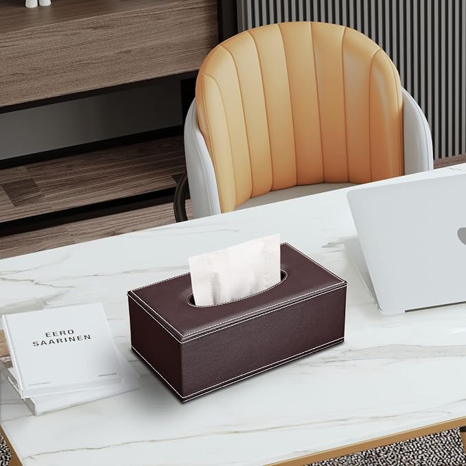 Tissue Box Cover Rectangle, PU Leather Tissue Box Holder Rectangular, Kleenex - Image 6