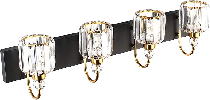Ralbay LED Modern Vanity Lights Fixtures 4 Lights Black Vanity Lights Crystal - Image 2