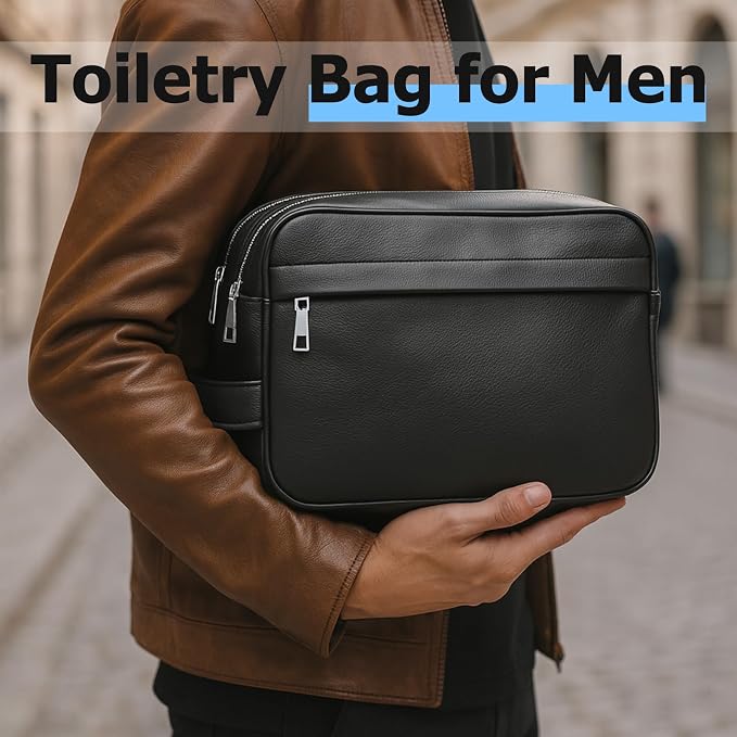 MIRASON Travel Toiletry Bag for Men Thickened Leather Travel Bag for Toiletries - Image 5