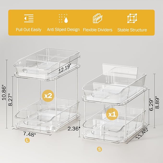 Delamu 2-Tier Under Sink Organizers and Storage, Pull Out Kitchen Pantry - Image 5