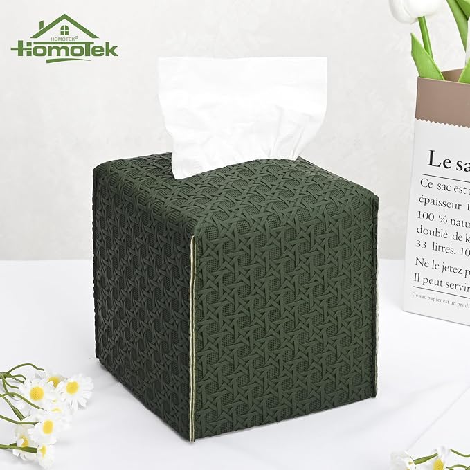HOMOTEK 2 Pack Tissue Box Cover, Square PU Leather Tissue Holder, Decorative - Image 5