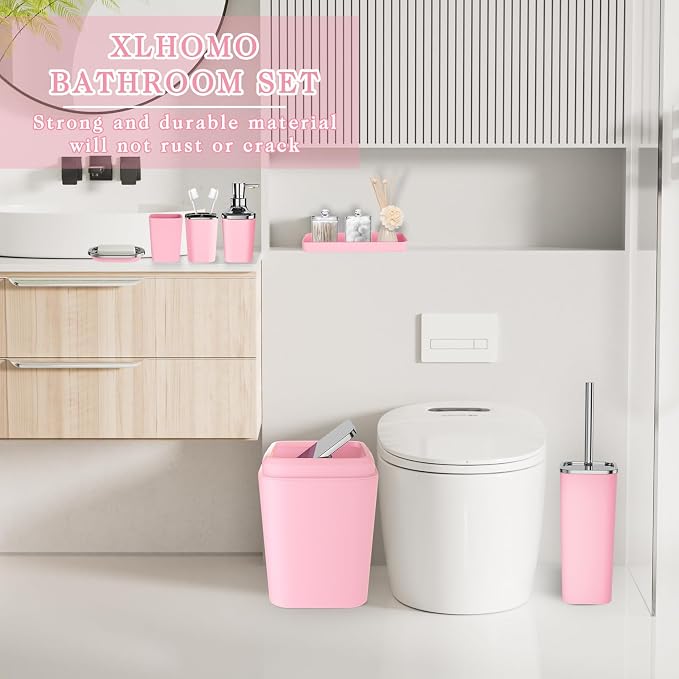 Pink Bathroom Accessory Set, Plastic Bathroom Set - Image 7