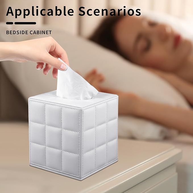 Tissue Box Cover Square Tissue Box Holder PU Leather Facial Organizer - Image 2