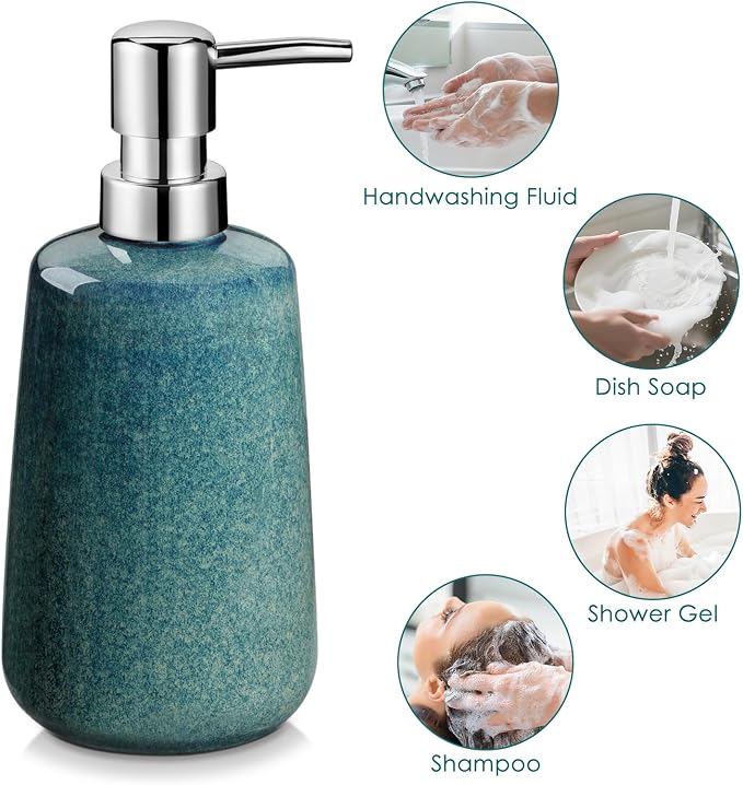vancasso Green Bathroom Accessories Set, Ceramic Soap Dispenser and Toothbrush - Image 4
