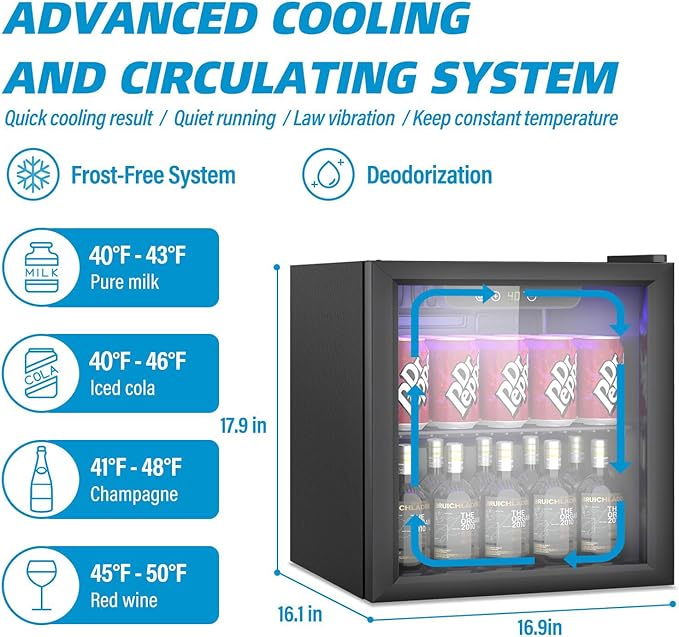 Compact Beverage Refrigerator, 1.3Cu.Ft/60 Can Mini Fridge - Image 3