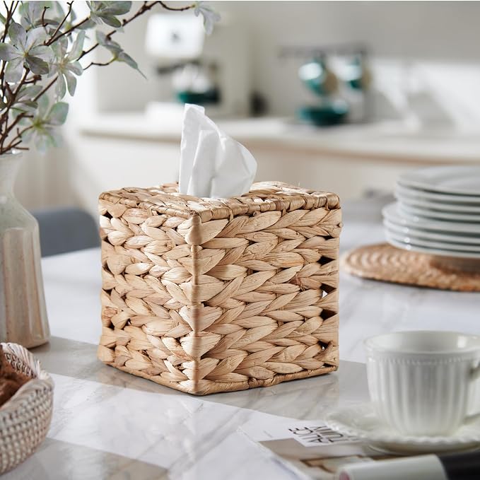 Tissue Box Cover Square, Rattan Tissue Box Holder -Boho Decorative Woven Facial - Image 5