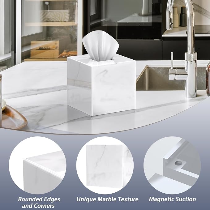 SILUT Tissue Box Cover Square, Marble Texture Tissue Box Holder, Decorative - Image 4