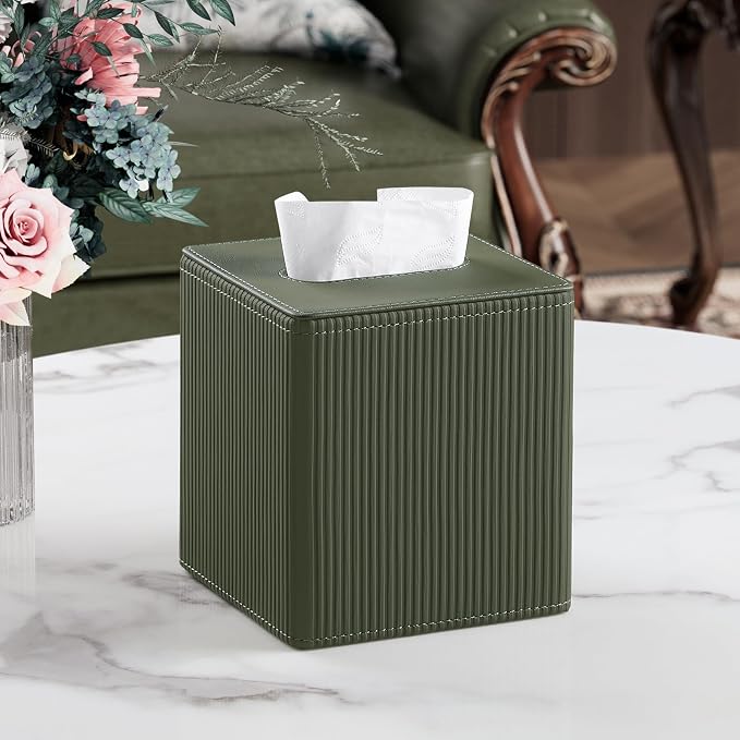 Tissue Box Cover Square with Magnetic Closure, PU Leather Tissue Box Holder - Image 2