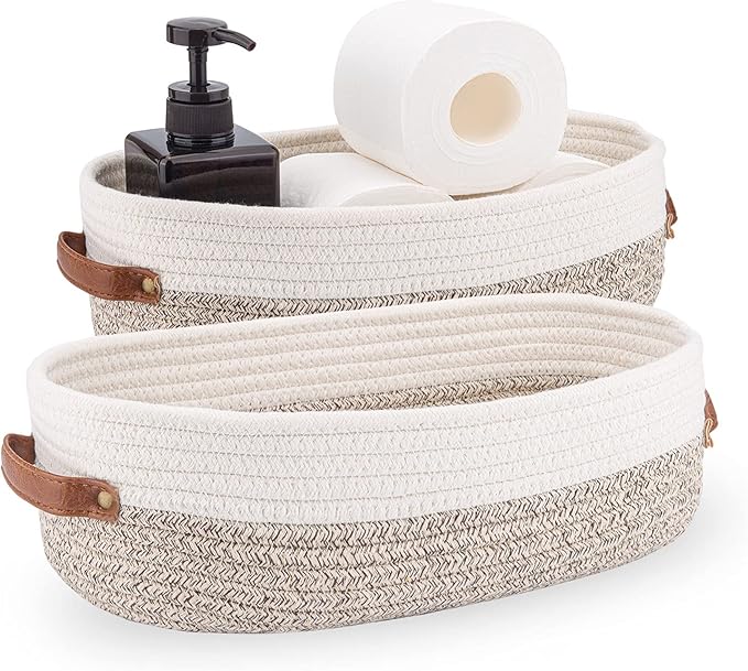 2 Pack Woven Storage Basket for Toilet Tank Top, Farmhouse Home Decor by Oradrem