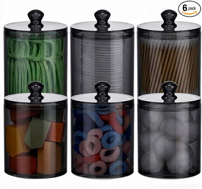 MateeyLife Qtip Holder 6 Pack, Acrylic Q-tip Dispenser by MateeyLife