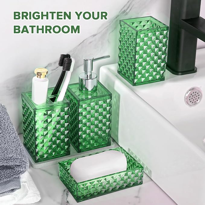 Green Bathroom Accessories Set, 4 Pack Green Bath Accessory Sets Complete - Image 5
