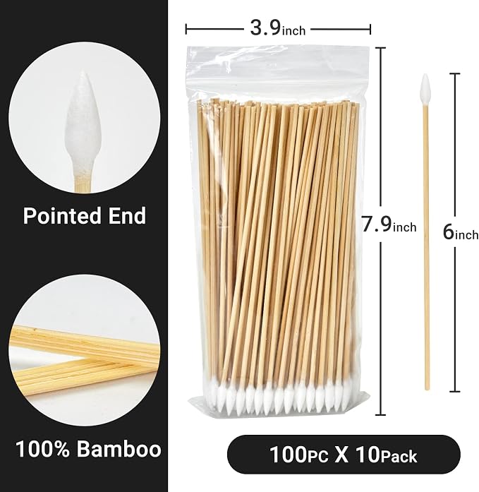 500/1000 Count 6'' Long Round/Pointed Cotton Swabs Durable Stem, Lint- Free Gun - Image 2