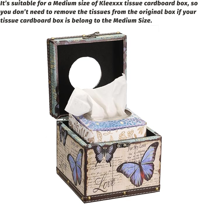 Sumnacon Tissue Box Retro Wood Square Tissue Box Cover Vintage Cube Tissue Box - Image 7