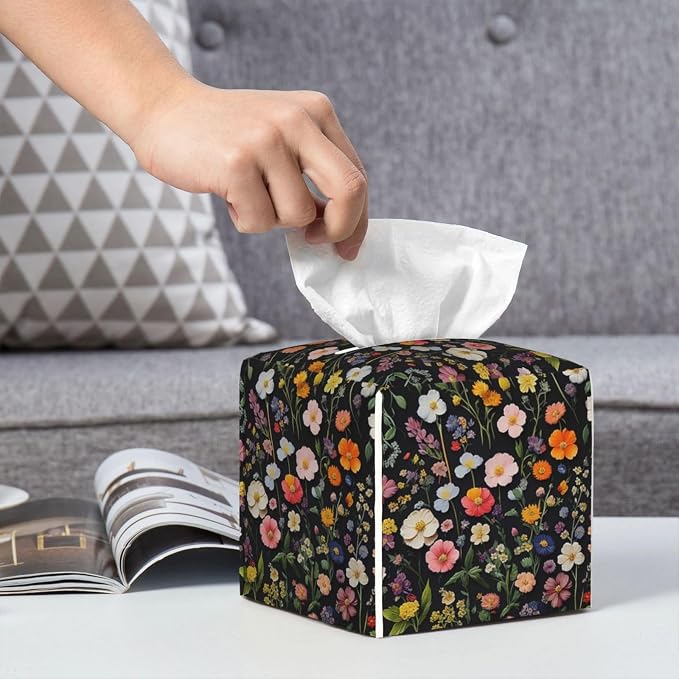Spring Florals Herbs Tissue Box Cover Vintage Flowers Square Leather Tissue - Image 5