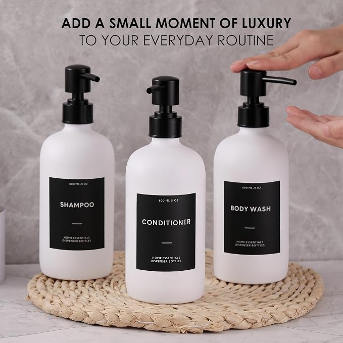 HOMCDALY Shampoo and Conditioner Dispenser, 21oz 3-Pack Refillable Shampoo and - Image 3