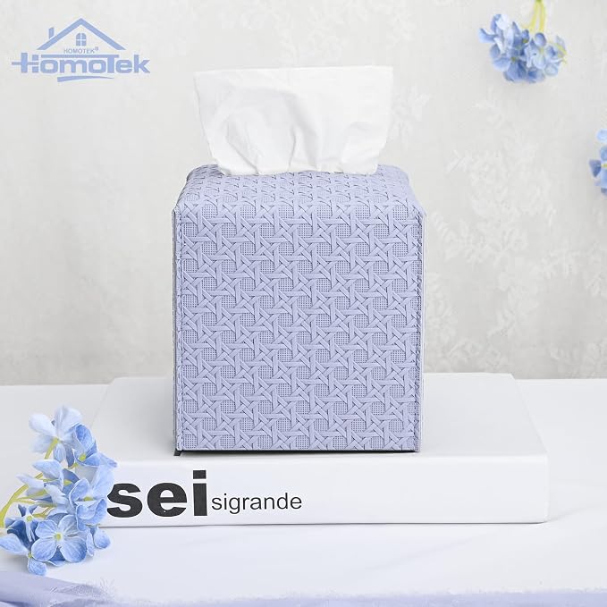 HOMOTEK 2 Pack Tissue Box Cover, Square PU Leather Tissue Holder, Decorative - Image 6