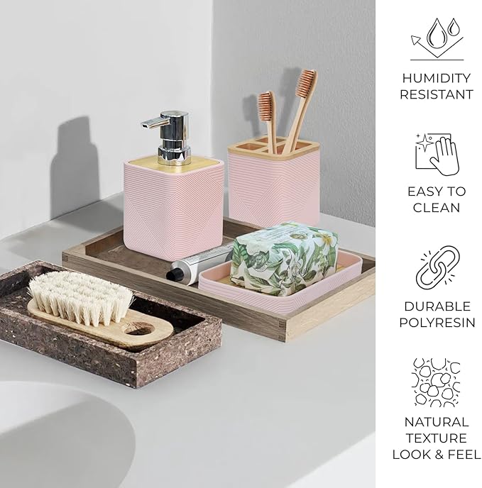 CERBIOR Bathroom Accessories Set 6 Piece Bamboo Bath Ensemble Includes Soap - Image 3