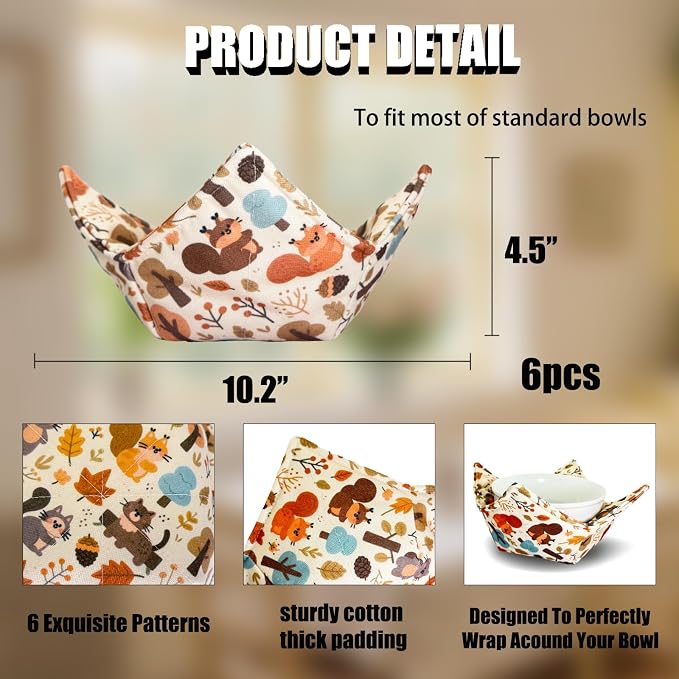 Cotton Microwavable Bowl Cozy ，Set of 6，Microwave-Safe Hot Bowl Holders - Image 3