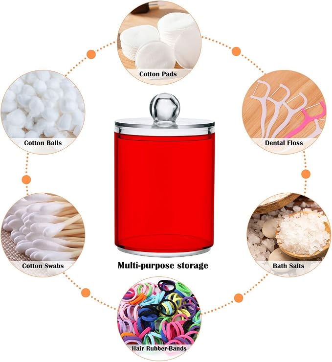 Red Qtip Holder Organizer Dispenser Cotton Swabs Cans Plastic Jars - Image 4