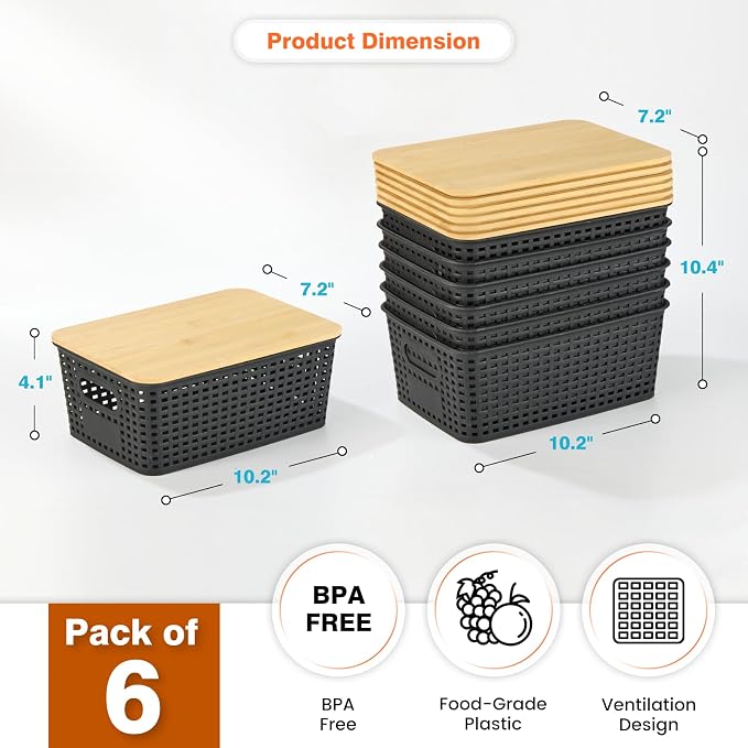 Plastic Storage Baskets With Bamboo Lid - Image 2